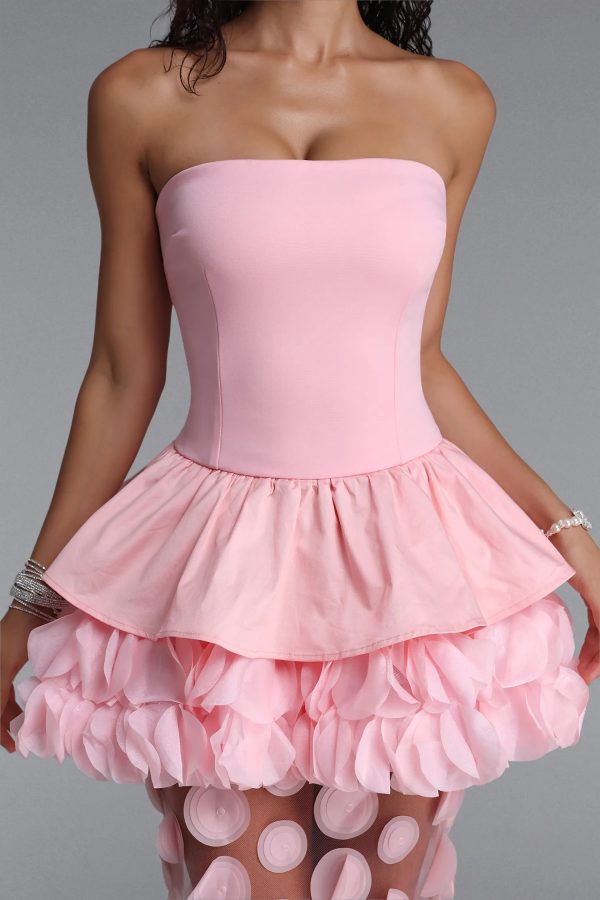 chaka strapless flower mesh maxi dress in pink 13