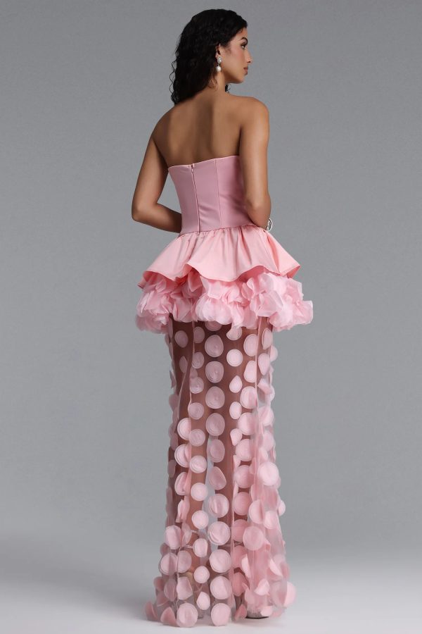 chaka strapless flower mesh maxi dress in pink 16