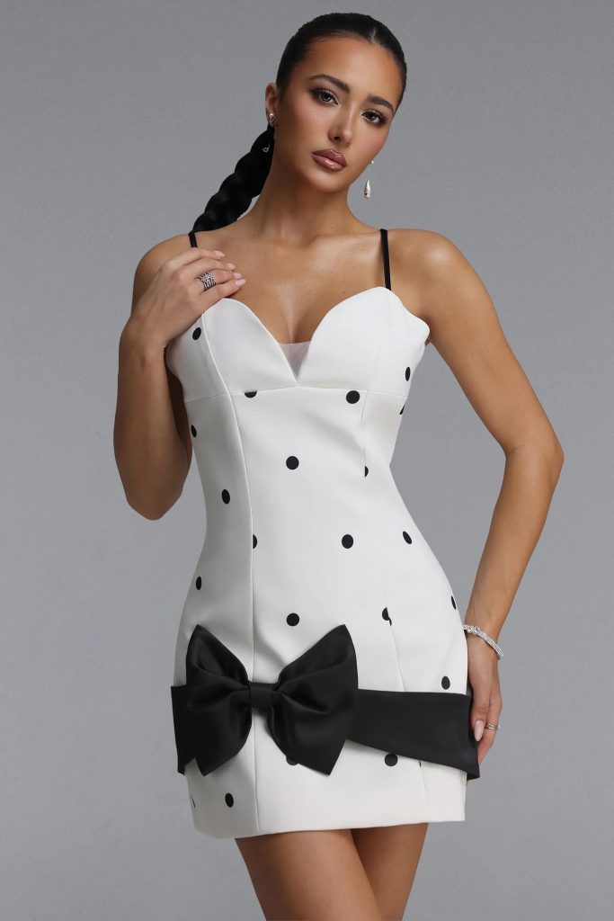 ditala spaghetti strap bow polka dot woven mini dress 11
