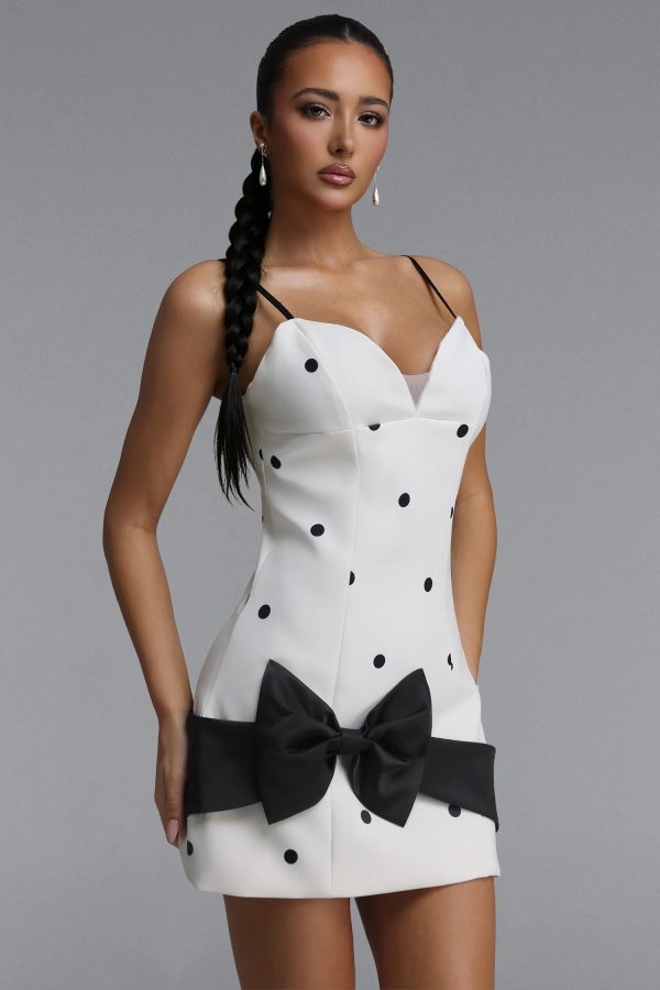 ditala spaghetti strap bow polka dot woven mini dress 12