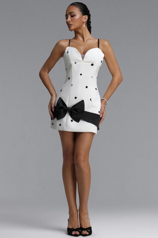 ditala spaghetti strap bow polka dot woven mini dress 14