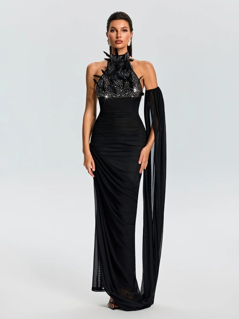 dravionel rhinestone draped maxi dress 11