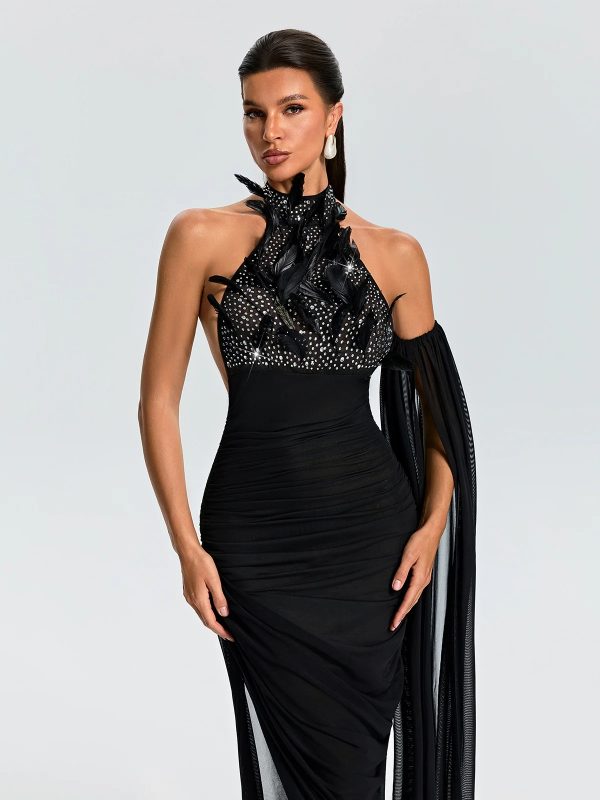 dravionel rhinestone draped maxi dress 13