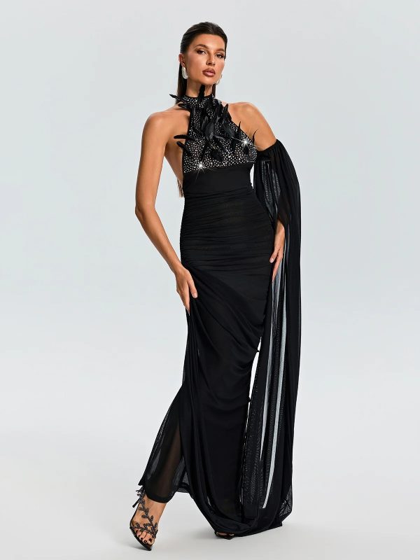 dravionel rhinestone draped maxi dress 15