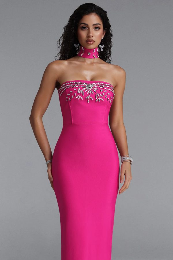 emilee choker rhinestone bandage maxi dress 12