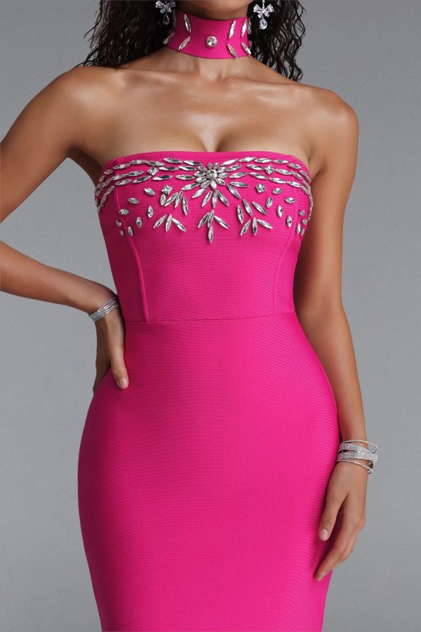 emilee choker rhinestone bandage maxi dress 13
