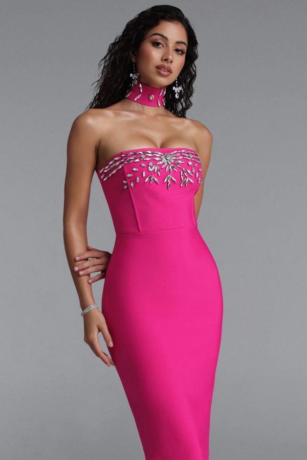emilee choker rhinestone bandage maxi dress 14