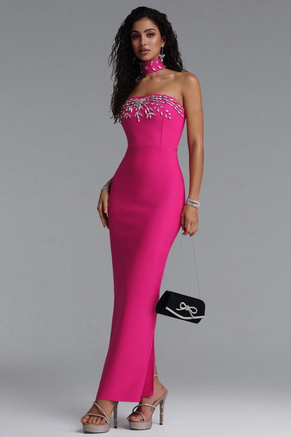 emilee choker rhinestone bandage maxi dress 15