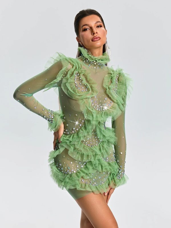 euodia high neck tulle ruffle mesh dress 14