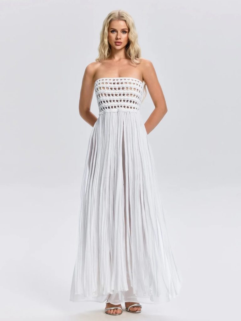 faysal strapless crochet fringe maxi dress 11