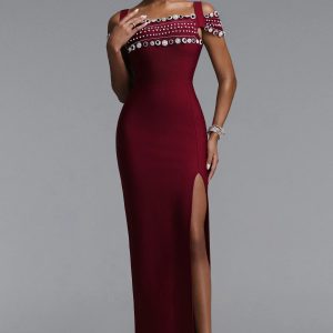 finch off shoulder rhinestone bandage maxi dress 11