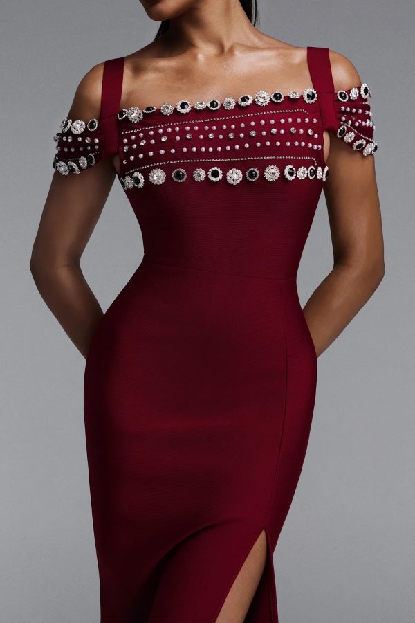 finch off shoulder rhinestone bandage maxi dress 13