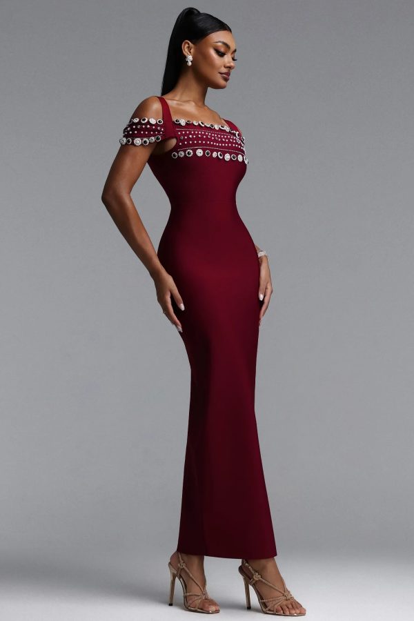finch off shoulder rhinestone bandage maxi dress 15