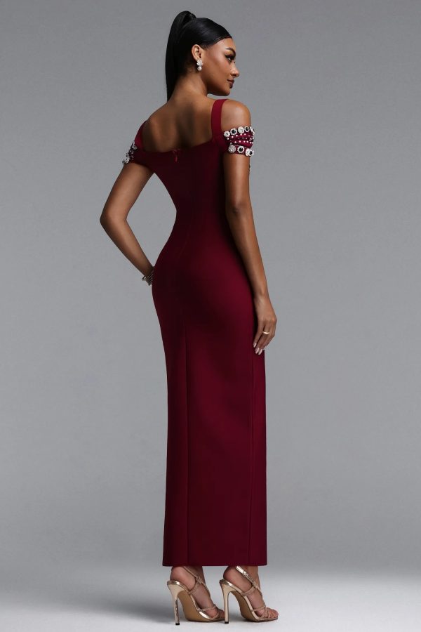 finch off shoulder rhinestone bandage maxi dress 16