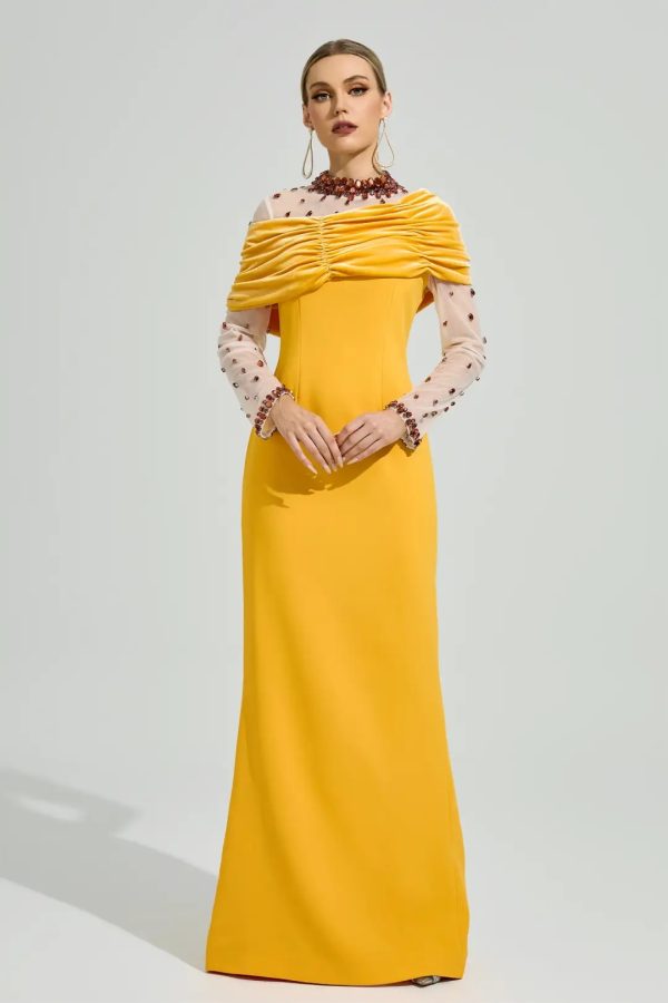 galvethor crystal mesh ruched maxi dress 12