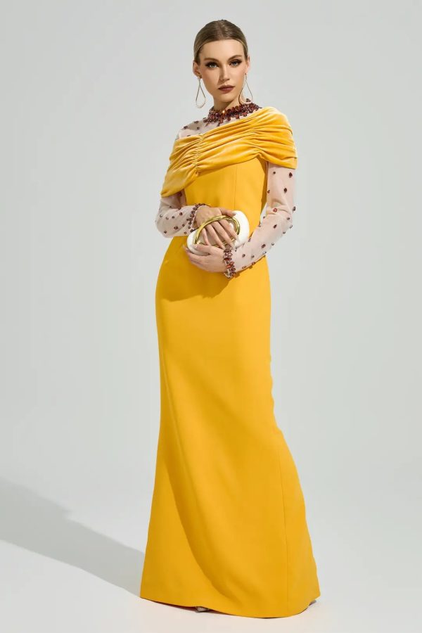galvethor crystal mesh ruched maxi dress 13