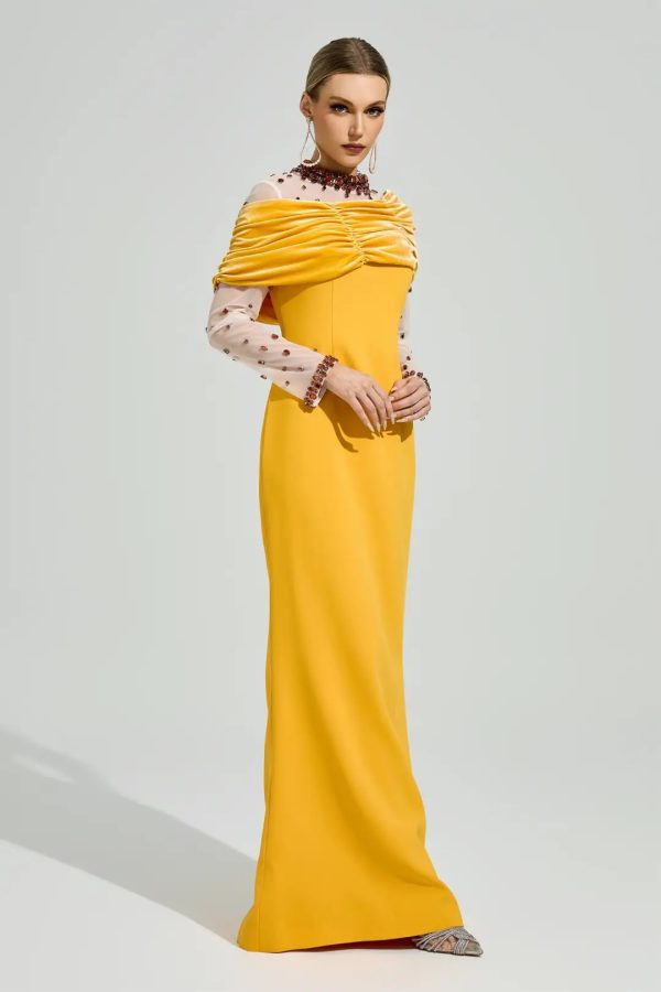 galvethor crystal mesh ruched maxi dress 14