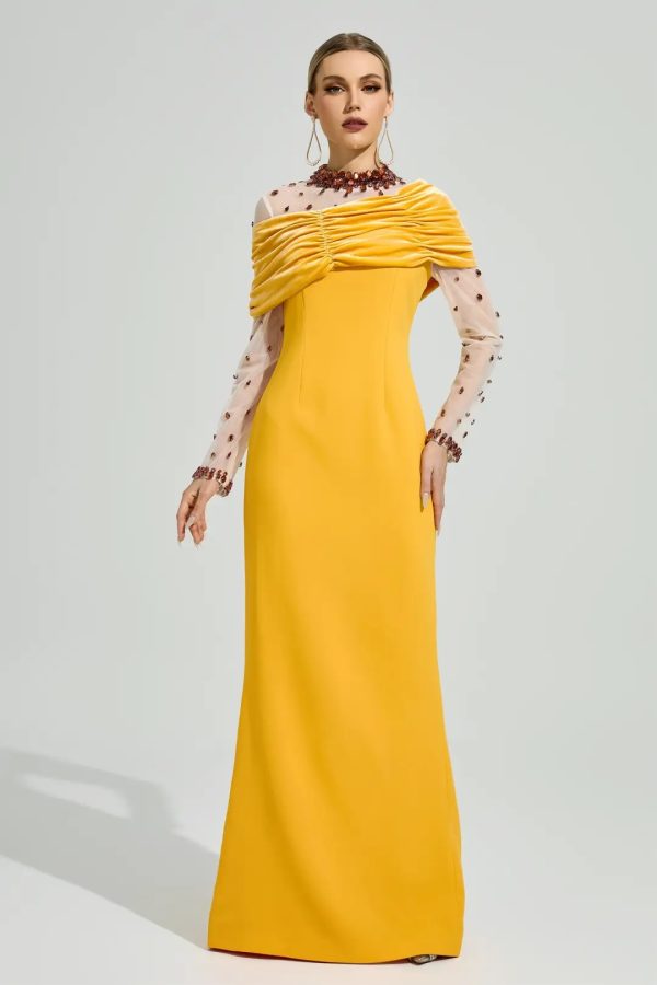 galvethor crystal mesh ruched maxi dress 15