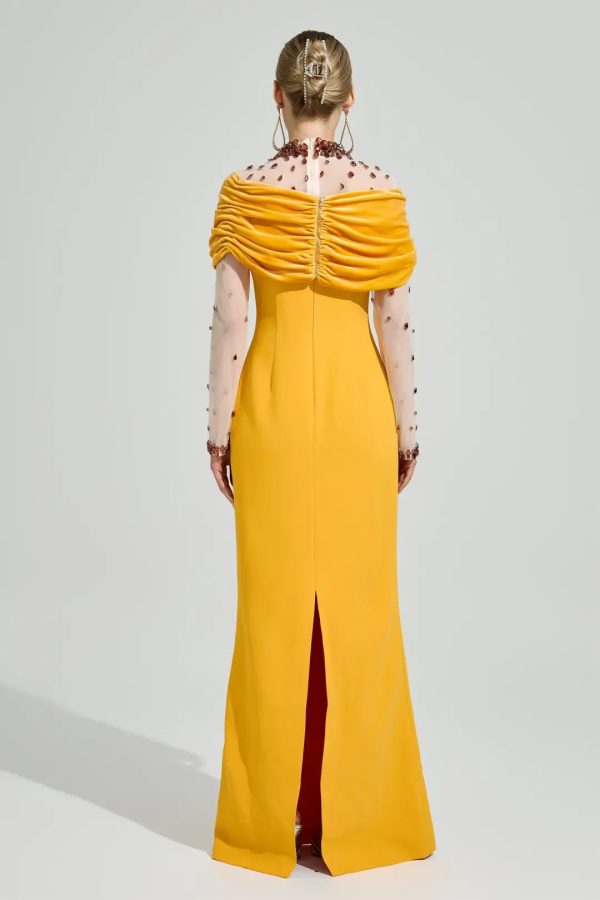 galvethor crystal mesh ruched maxi dress 16