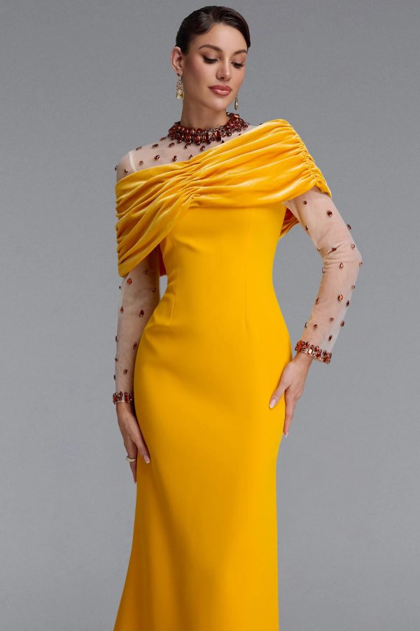 galvethor crystal mesh ruched maxi dress 24