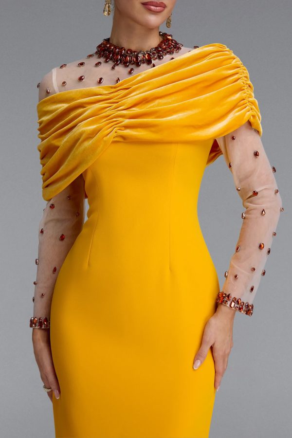 galvethor crystal mesh ruched maxi dress 25