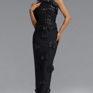 giela oria pearl floral bandage black maxi dress 11