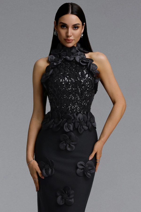 giela oria pearl floral bandage black maxi dress 14