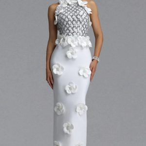 giela oria pearl floral bandage white maxi dress 11