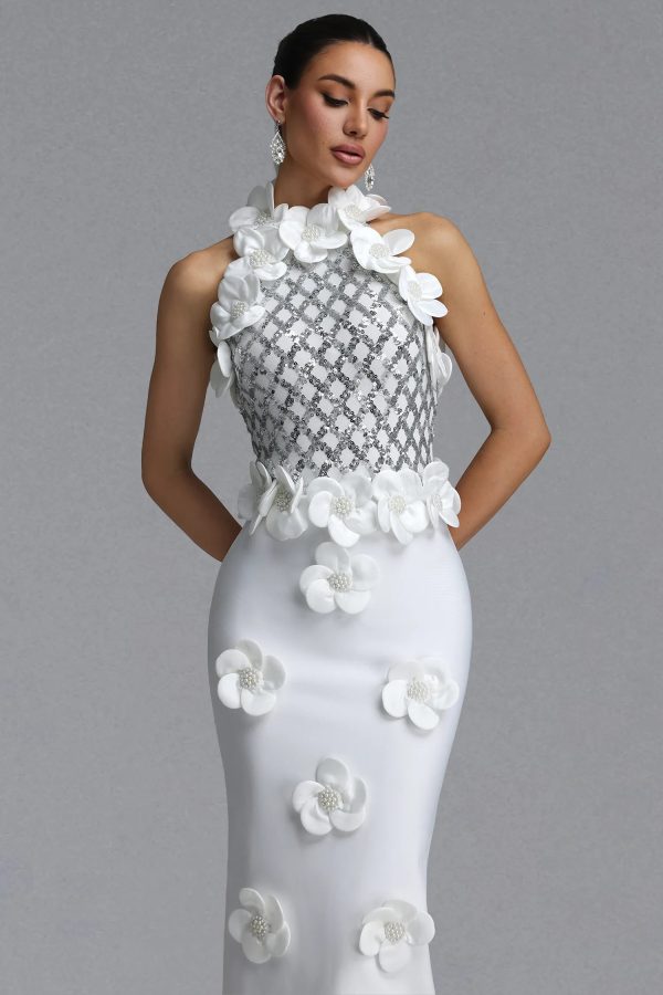 giela oria pearl floral bandage white maxi dress 12