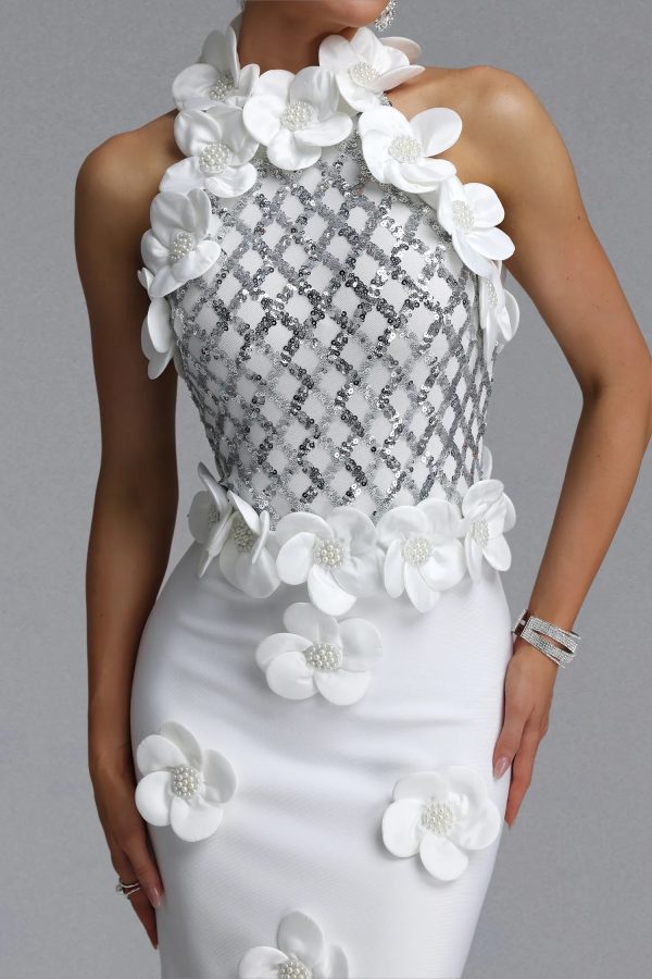 giela oria pearl floral bandage white maxi dress 13