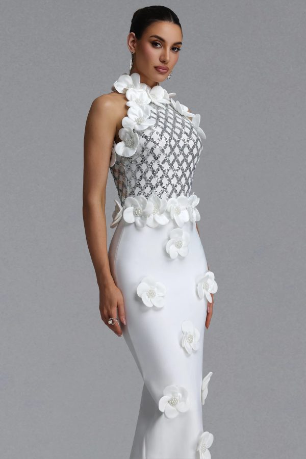 giela oria pearl floral bandage white maxi dress 14