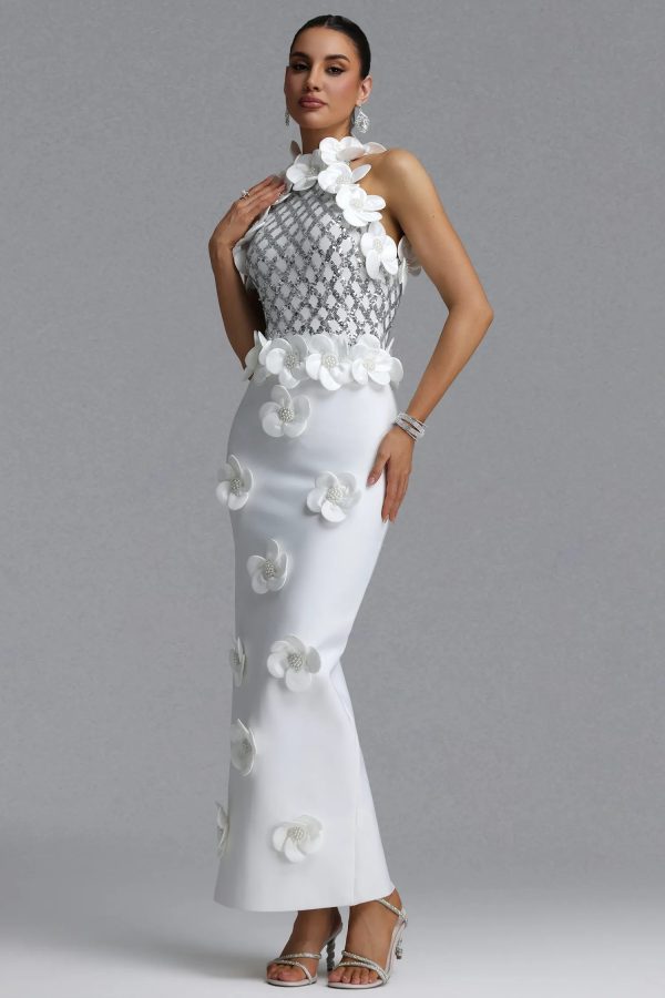 giela oria pearl floral bandage white maxi dress 15