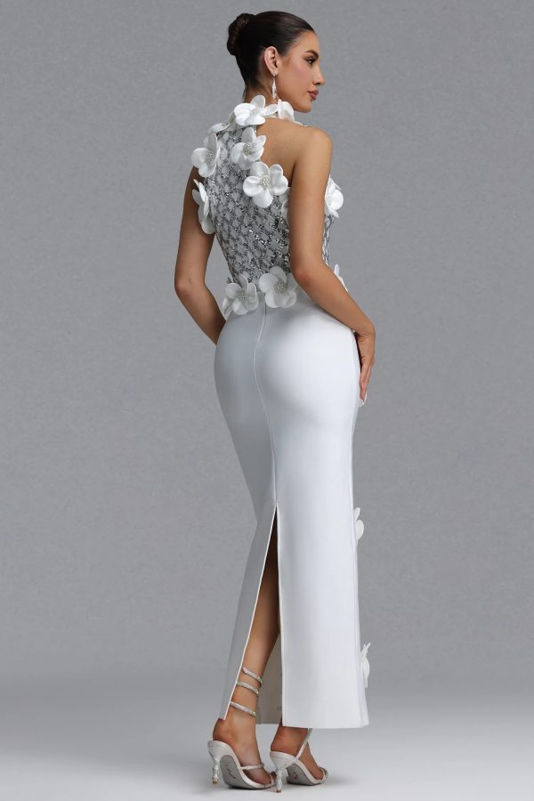 giela oria pearl floral bandage white maxi dress 16