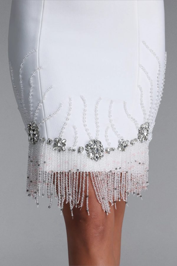 grimrics fringe crystal mini dress in white 15