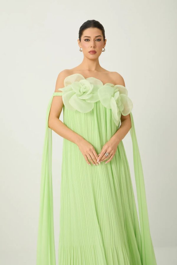 grythalen off shoulder flower pleated maxi dress in green 20