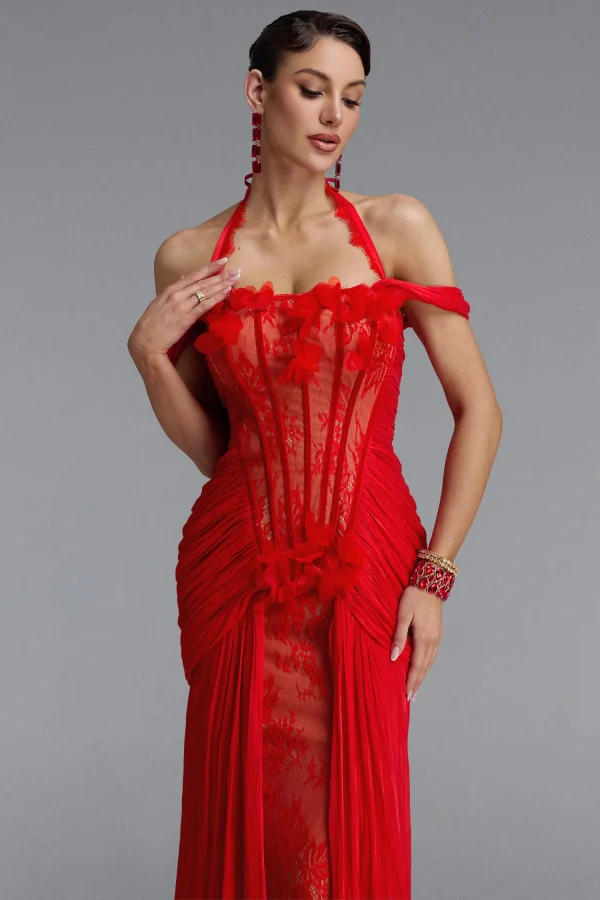 grythaven off shoulder lace ruched maxi dress 18