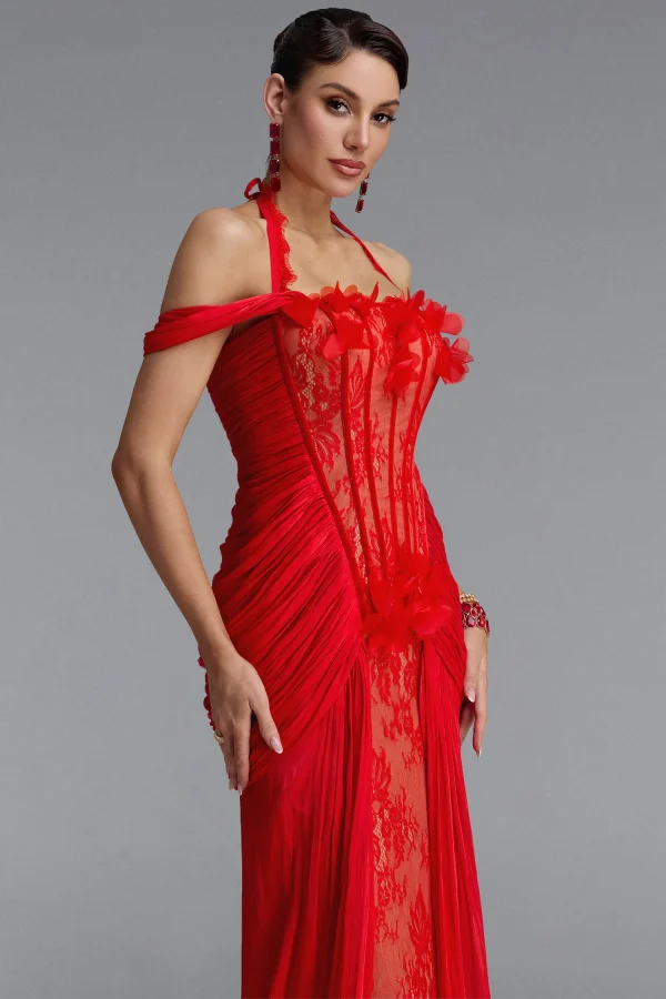 grythaven off shoulder lace ruched maxi dress 20