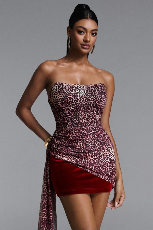 havera strapless ruched leopard print mini dress 12