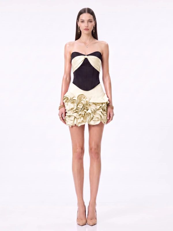 jorvani strapless flower skirt set in beige 12