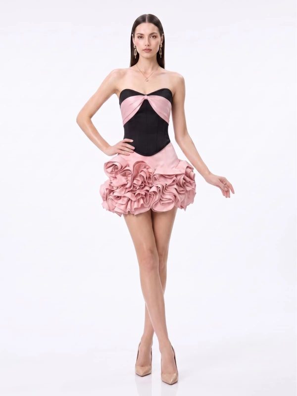jorvani strapless flower skirt set in pink 12