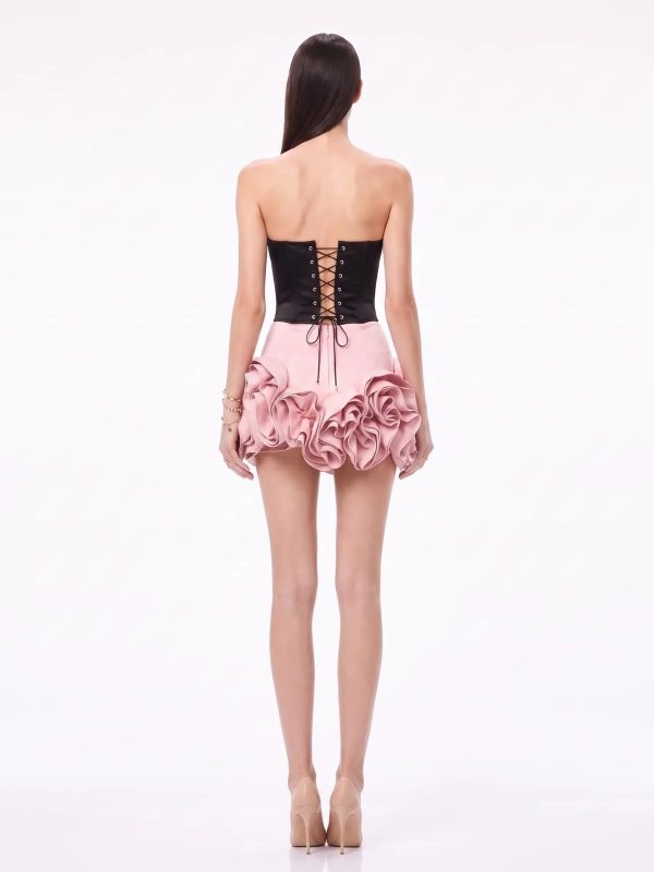 jorvani strapless flower skirt set in pink 16