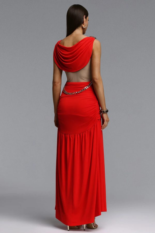 kaia v neck metal chain pleated maxi dress 16