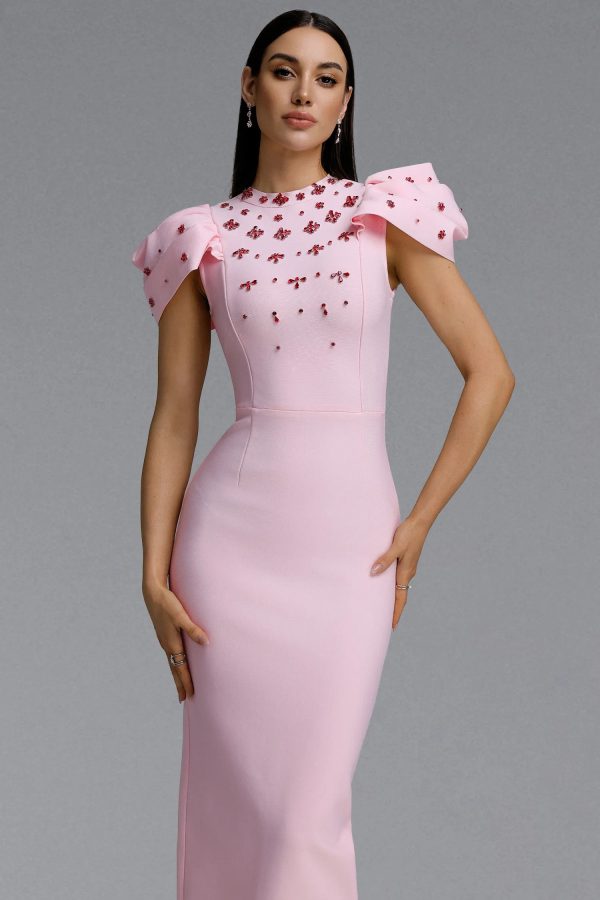 lisiya high neck puff sleeve bandage maxi dress 12