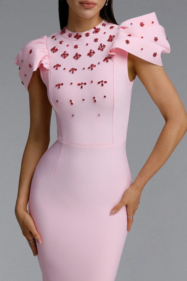 lisiya high neck puff sleeve bandage maxi dress 13