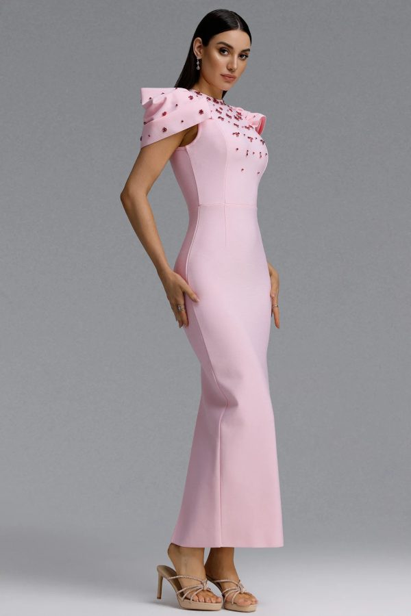lisiya high neck puff sleeve bandage maxi dress 15