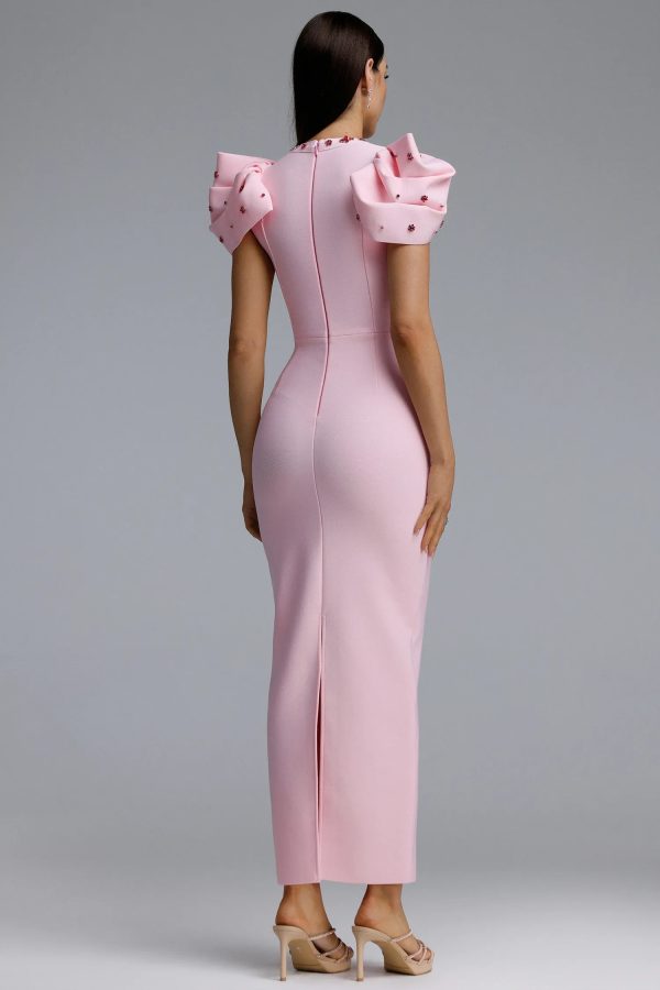 lisiya high neck puff sleeve bandage maxi dress 16