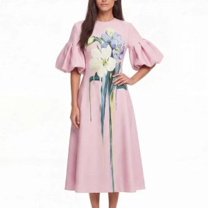 luvric puff sleeve floral midi dress 11
