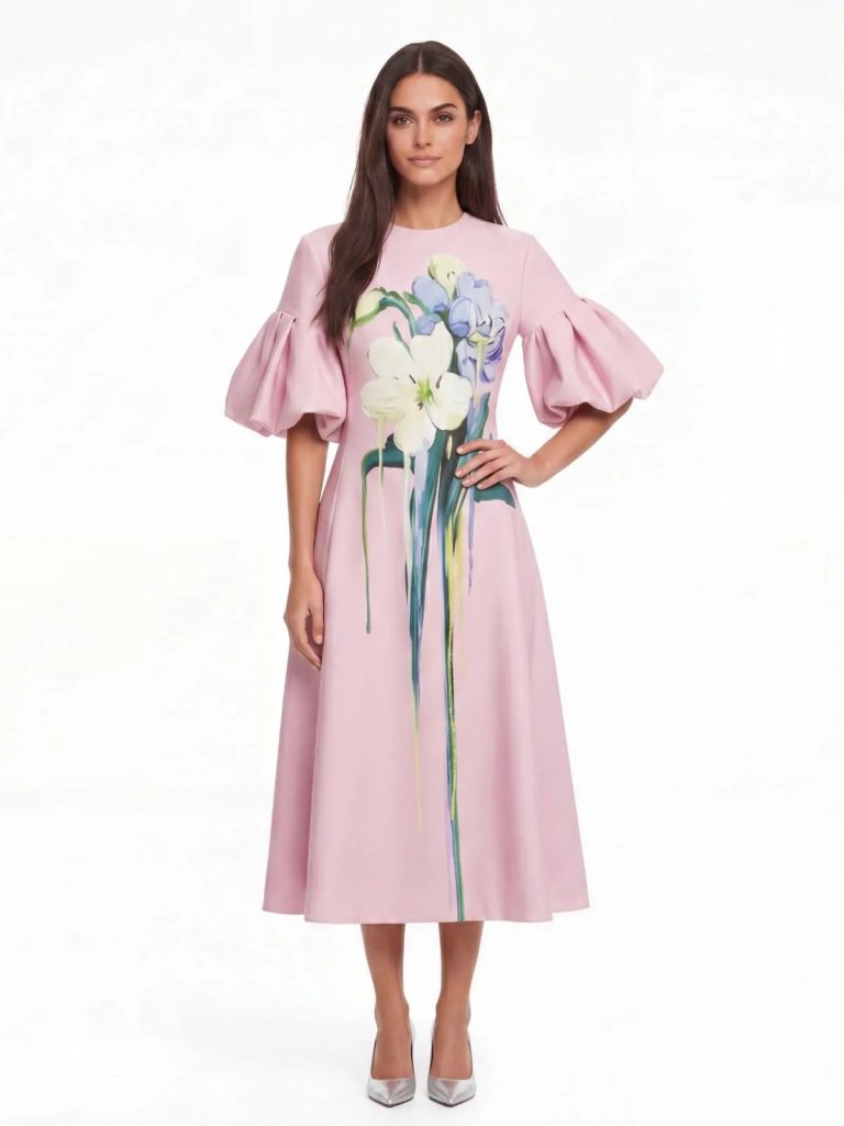 luvric puff sleeve floral midi dress 11