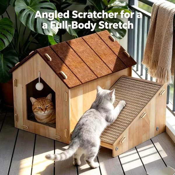 luxury large wooden cat house with scratching pad 14