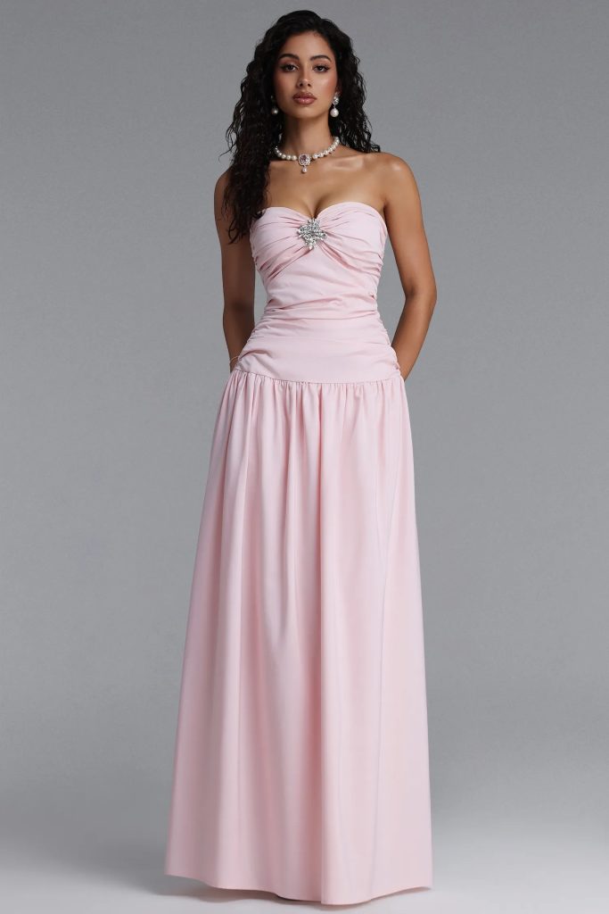 marina elegant strapless diamond ruched waist maxi dress 11